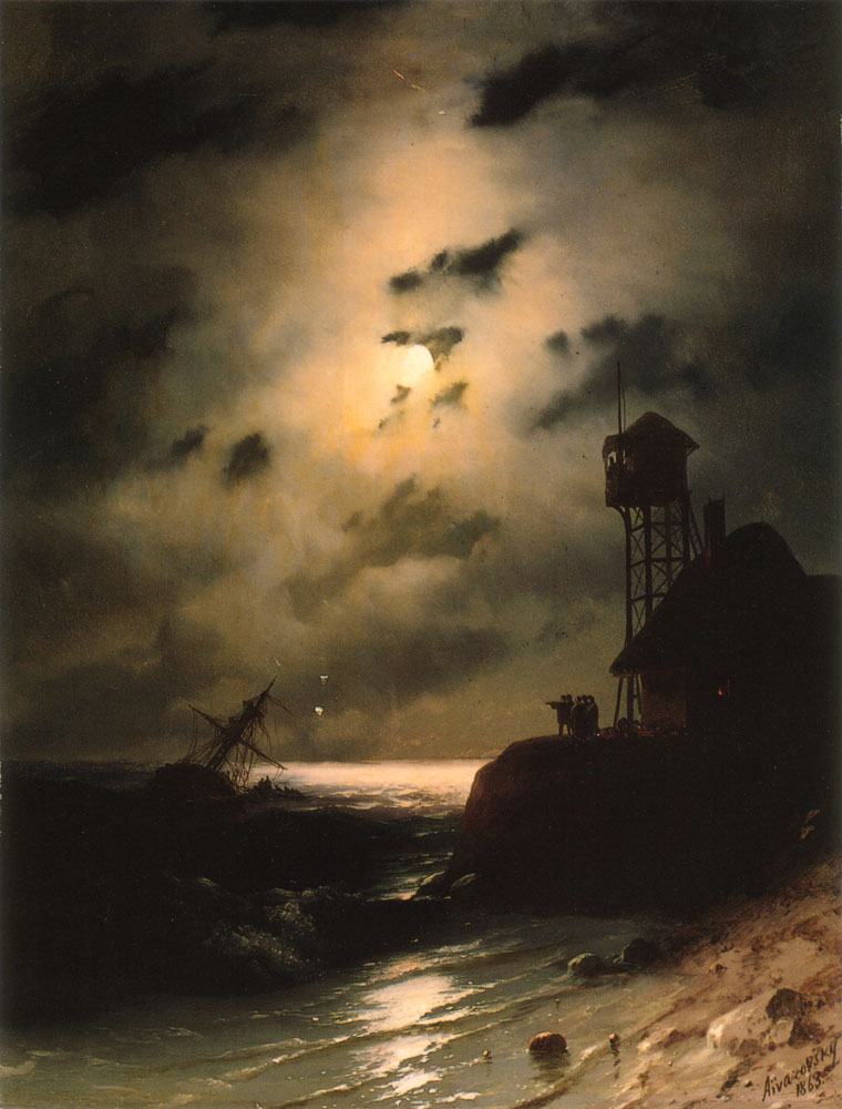 Ivan Constantinovich Aivazovsky Moonlit Seascape With Shipwreck